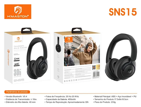 Fone Sem Fio Headphone Hmaston Cancelamento De Ruido Anc 30H Sns15