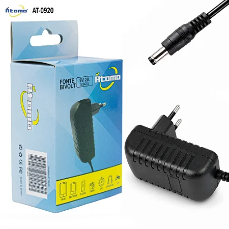 Fonte De Alimentacao 9V 2A Plug 5.5 Atomo At-0920