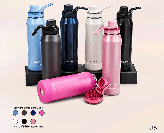 Garrafa Termica Premium 800Ml Com Gliter Perolada E Protetor - Excelling (Ex-512)