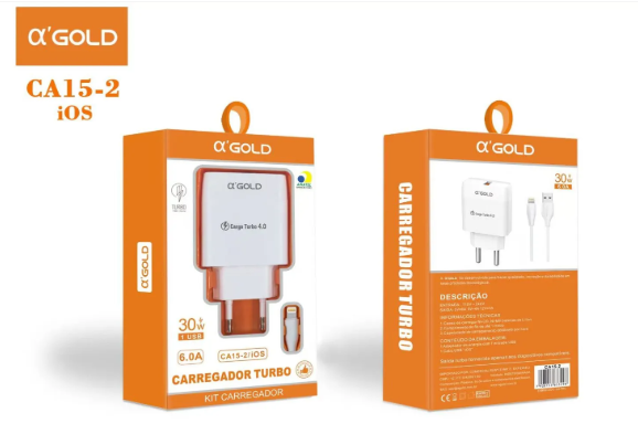 Kit Carregador Iphone Usb 6.1A 30W - Agold Pro - Ca15-2