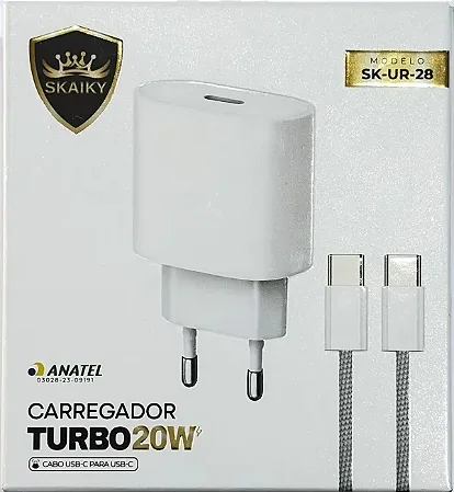 Kit Carregador Tipo C P/ Tipo C Turbo 20W 1M Ur-28 - Skaiky (Homologada Anatel)