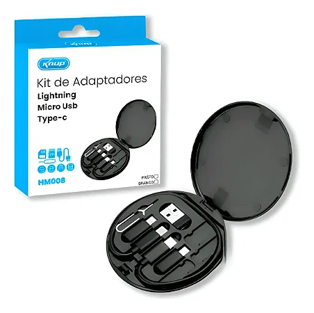 Kit De Adaptadores (Usb/V8/Tipo C/Iphone) C/ Estojo - Knup Kp-Hm045