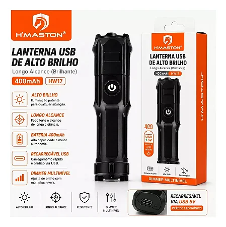 Lanterna Recarregavel Usb 400Mah Hmaston Hw17