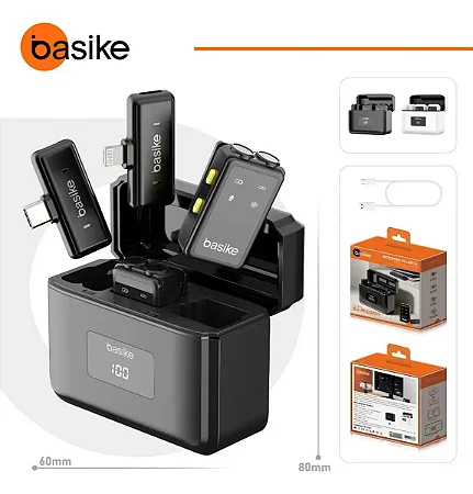 Microfone De Lapela Sem Fio Mic-0005 Duplo Anti Ruido Tipo C E Ios - Basike