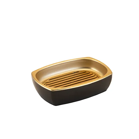 Saboneteira De Bancada Preto Dourado Fosco Banheiro Lavabo Porta Sabonete Barra Arthi
