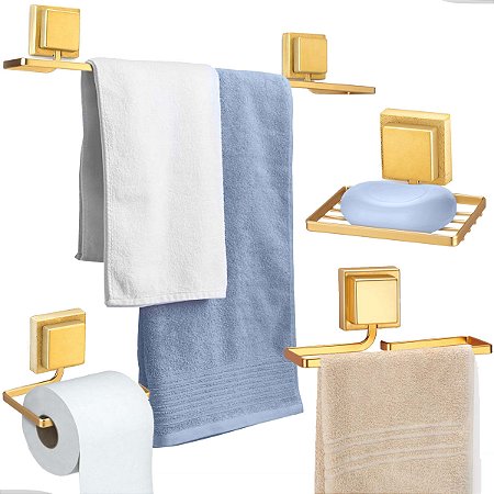 Kit Acessórios Banheiro 4 Peças Sem Furo 3m Dourado Arthi