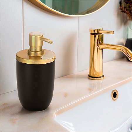 Dispenser Porta Sabonete Líquido Pia Banheiro Lavabo ~ Arthi Preto Com Dourado