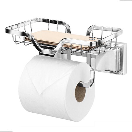 Porta Papel Higiênico Suporte Celular Parede Banheiro Lavabo Cromo Fosco Arthi
