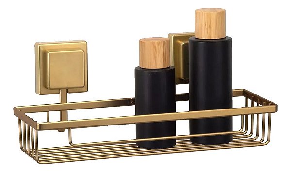 Suporte Porta Shampoo Retangular Banheiro Adesivo 3m Parede Dourado Arthi