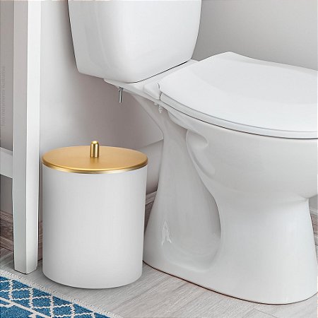 Lixeira 5 Litros Com Tampa Multiuso Para Banheiro E Cozinha ~ Arthi Branco Com Dourado