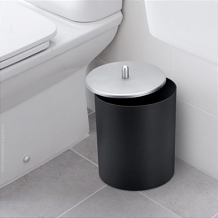 Lixeira 5 Litros Com Tampa Multiuso Para Banheiro E Cozinha ~ Arthi Preto Com Cromado