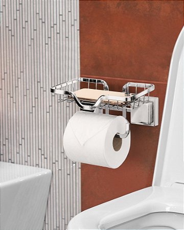 Porta Papel Higiênico Suporte Celular Sem Furo Parede ~ Arthi Cromado
