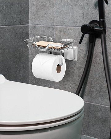 Porta Papel Higiênico Suporte Celular Sem Furo Parede ~ Arthi Cromado Fosco