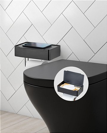 Suporte 3 em 1 Porta Papel Higiênico Lenço Umedecido Suporte Celular Dupla Face 3M ~ Arthi Black