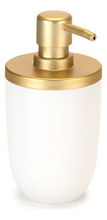 Porta Sabonete Liquido 500ml Para Lavabo Branco com Dourado Fosco Arthi