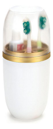 Porta Escovas Com Tampa Creme Pasta De Dente Branco Com Dourado Arthi