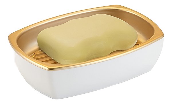 Saboneteira Conceito Luxo Moderno Branco Dourado Fosco Arthi