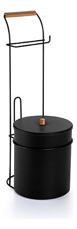 Suporte De Chão Para Papel Higiênico Com Lixeira Tampa 5L Preto Eco Desing Arthi