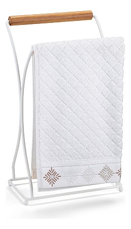 Porta Toalha Lavabo Rosto Suporte Pia Alça Bambu Aço Branco Arthi