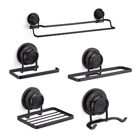 Kit Acessórios Banheiro 5 Peças Sucção Black ~ Arthi Preto