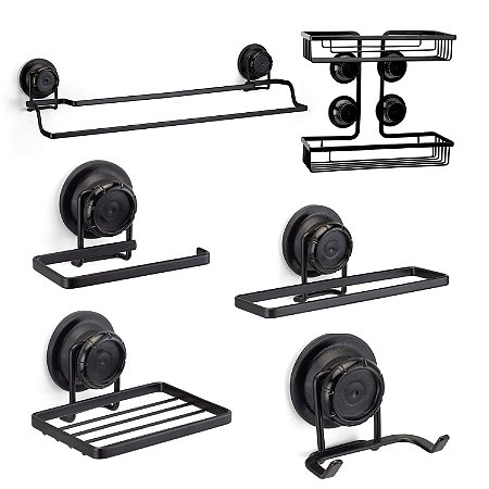Kit Acessórios Banheiro 6 Peças Sucção Black ~ Arthi