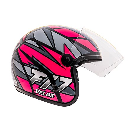 Capacete de Moto Fly F17 HG Velox Preto com Rosa  58