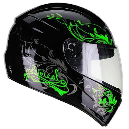 Capacete de Moto Fly F9 Lyrical Preto Com Verde  58