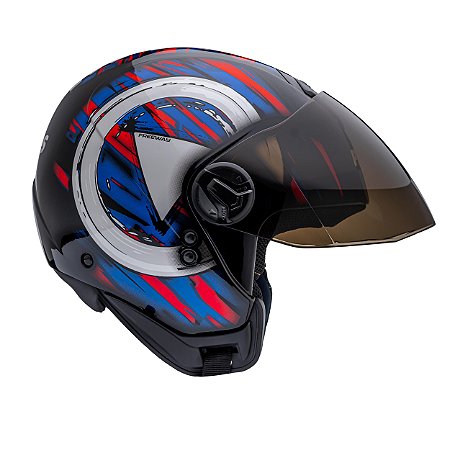 Capacete Aberto Freeway M Play Preto Azul Brilhante ~ Peels  56