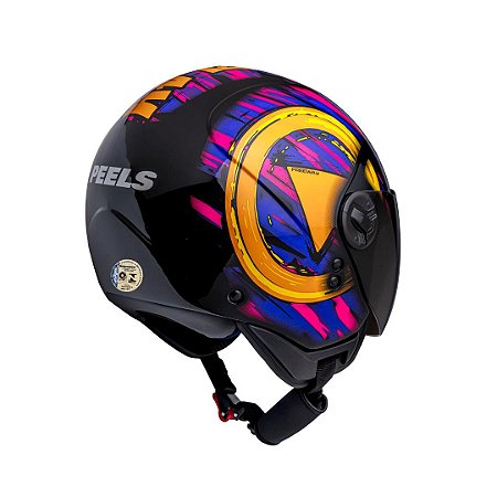 Capacete Aberto Freeway M Play Preto Roxo Brilhante ~ Peels  62