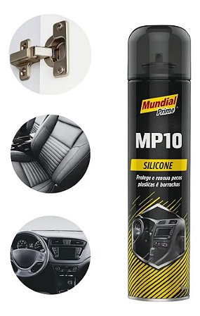 Silicone Spray 300ml Preto Mundial Prime Proteção Superfícies Plástico Borracha