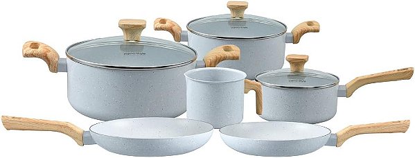 Conjunto de 6 Panelas Cerâmica Pratic Cook Indução Kit Antiaderente Soft Touch Mimo Style Grafite
