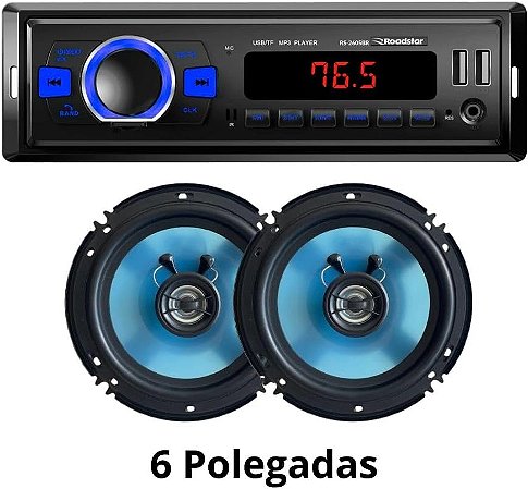 Kit Auto Rádio com 2 Alto Falantes 6 50W Smart Kit Line Roadstar RS2660BR
