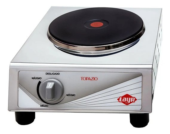 Fogão Elétrico Topázio 1 Boca Inox 1926W Com Termostato Ajustável, Painel em Braile e Aquecimento Rápido 220v