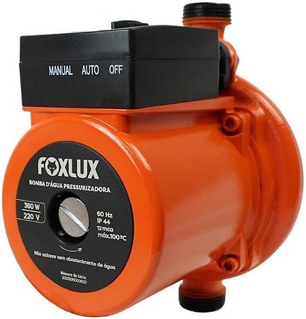 Bomba Pressurizadora de Água Foxlux 360W 3600L h 12mca Pressão para Chuveiro Torneira e Aquecedor Residencial voltage 127V