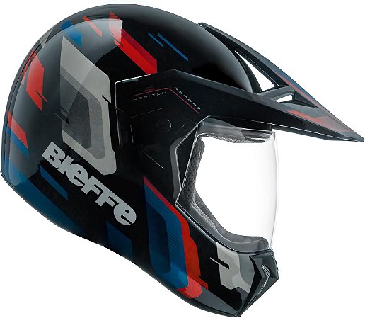 Capacete Moto Bieffe Horizon 3Sport Dual Sport Grafismo Preto Vermelho Azul  56