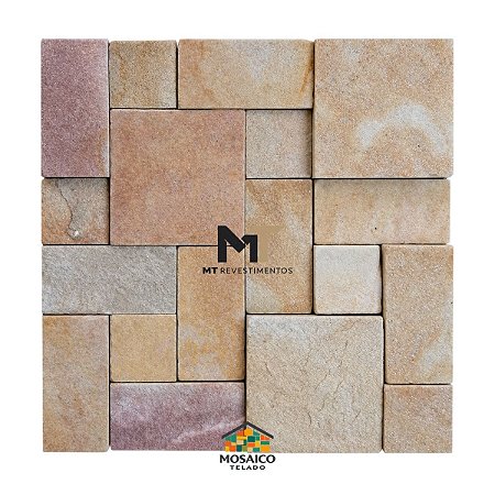 Mosaico de Pedra São Tomé Amarela Variadão Telado 30x30 - 1 m²