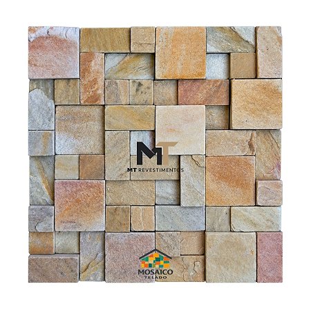 Mosaico de Pedra São Tomé Amarela Variadinho Telado 30x30 - 1 m²