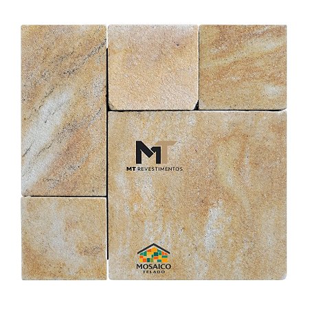 Mosaico de Pedra São Tomé Amarela Variado Telado 30x30 - 1 m²