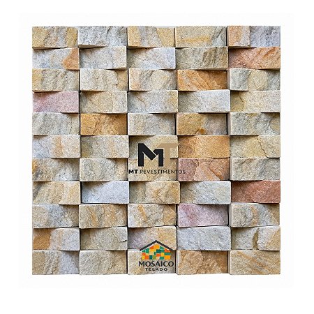 Mosaico de Pedra São Tomé Amarela Rampinha 6x3 Telado 30x30 - 1 m²