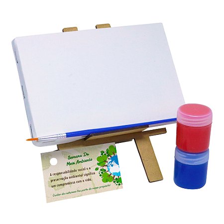 AL019 - Brinde Infantil Para Pintar com Cavalete MDF, Tela, Tintas e Pincel
