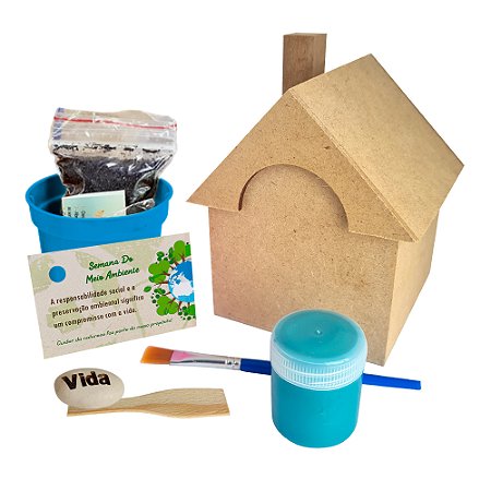 AL031 - Kit Casinha Mdf com Tinta, Pincel e Semente Personalizada