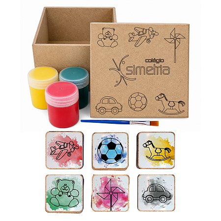AL334 - Kit Jogo da Memória MDF Adesivado com Tinta e Pincel