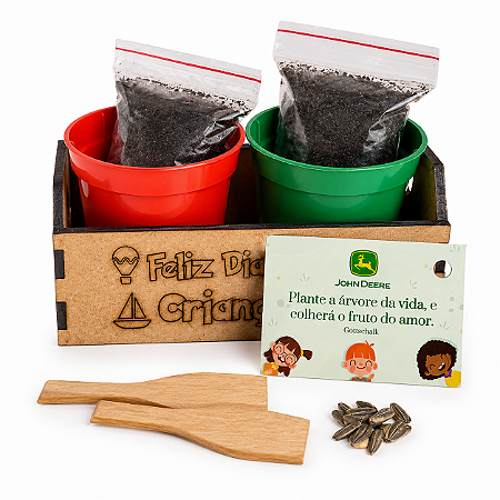 AL074 - Kit Cultivo Cachepô Mdf com 2 Vasos e 2 Sementes Flores