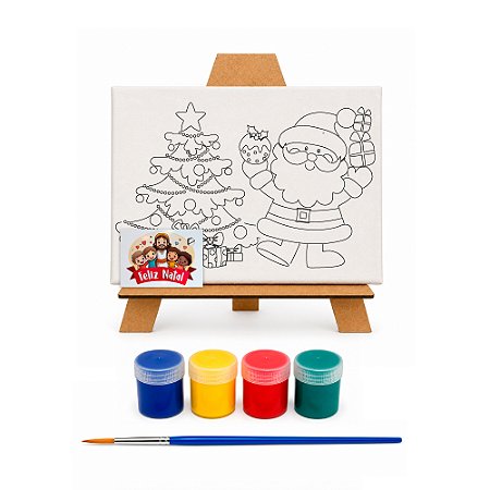 AL134 - Kit Pintura com Tela 20 x 15 com Gravação, Cavalete MDF, 4 Tintas e Pincel