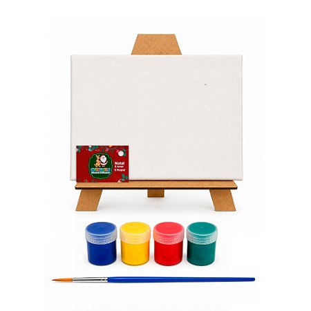 AL135 - Kit Pintura com Tela 20 x 15, Cavalete MDF, 4 Tintas e Pincel