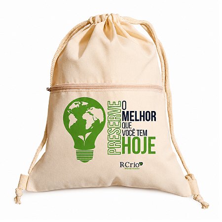 AL192 - Mochila Saco Ecológica Algodão Com Bolso