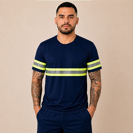 Camiseta Manga Curta Com faixa Refletiva Proteção Uv Malha Fria Sênior Uniformes