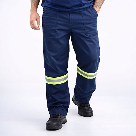 Calça Com Faixa Refletiva De Brim Pesado Para Trabalhar Com Reforço Entre Pernas Sênior Uniformes