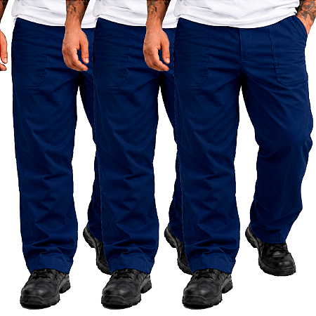 Kit 3 Calças Para Trabalhar Brim Pesado Com Reforço Entre Pernas Sem Faixa Sênior Uniformes
