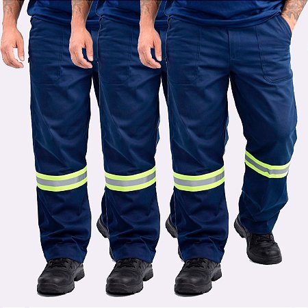 Kit 3 Calças Para Trabalhar Brim Pesado Com Reforço Entre Pernas Com Faixa Sênior Uniformes